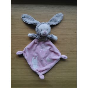 Doudou Ours Plat Déguisé En Lapin Mots D'enfants Gris Rose Blanc - Occasion