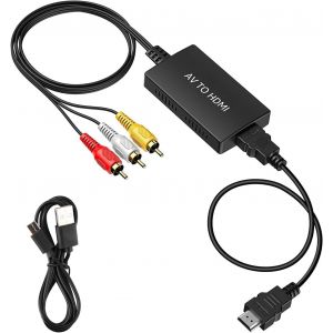 KALANKA-Adaptateur AV vers HDMI, RCA vers HDMI, RCA vers HDMI, 1080P Composite CVBS AV vers HDMI Video Audio Adaptateur avec c&acirc;ble HDMI, prend en charge PAL/NTSC, compatible avec PS2, Xbox, SNES, N64 - Occasion
