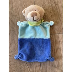 Doudou peluche ours bleu nicotoy bar bear c et a kiabi foulard vert plat - Occasion