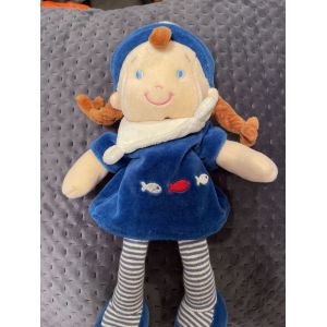 Doudou Fille Marin Mots D Enfant Robe Bleue Peluche Poupee - Occasion