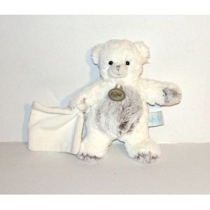 Doudou Ourson Blanc Cassé Chiné Baby Nat Peluche Ours Avec Mouchoir - Occasion