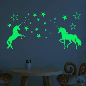 GarhrStore Luminous Sticker Mural Licorne Lumineux Cheval Stickers Muraux Étoile Fluorescent Autocollant Sticker Mural pour Licorne Fête D'anniversaire Décoration Murale - Occasion