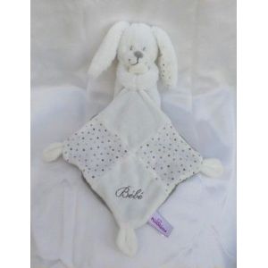 Doudou Peluche Lapin Blanc Avec Mouchoir B&eacute;b&eacute; Pois Gris Pommette - Occasion