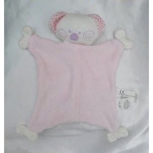 Doudou Peluche Plat Ours Rose Noeuds Blancs Mots D'enfants - Occasion