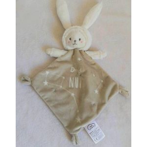 Doudou Lapin Douce Nuit Mots D'enfants Beige Mouchoir Etoiles Constellation Fluo Jouet Peluche Naissance Bebe - Occasion