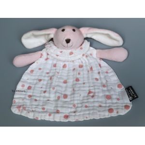 Doudou lapin plat lange blanc rose pois Atmosphera - Occasion