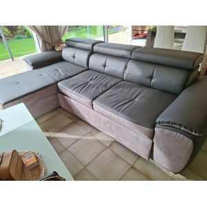 canap&eacute; d'angle en skai noir et gris - Occasion