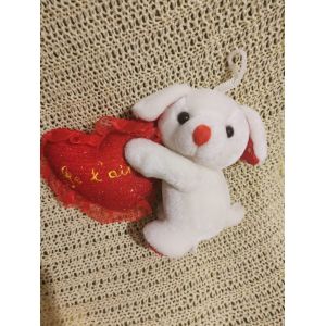 Peluche Chien Blanc Rouge Coussin Coeur Je T'aime Sandy - Occasion