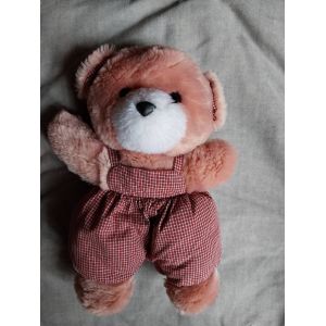 Ours Nounours Vieux Rose Salopette Rouge - Occasion