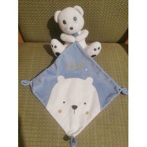 Doudou Ours Blanc Mouchoir Bleu Love Simba Toys - Occasion