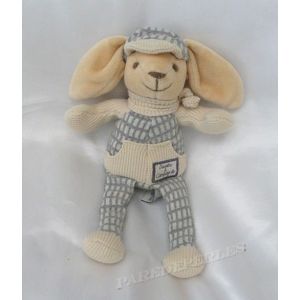 Doudou Peluche Lapin Beige Ecru Carreaux Gris Casquette Doudou Et Compagnie - Occasion