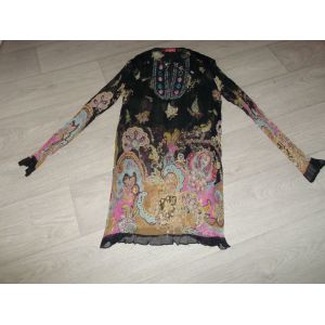 Robe Rene Derhy Fluide Voile Multicolore Breloques Taille M Tbe - Occasion