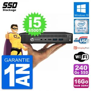 Ultra Mini PC HP 800 G2 DM Core i5-6500T RAM 16Go SSD 240Go Windows 10 Wifi - Occasion