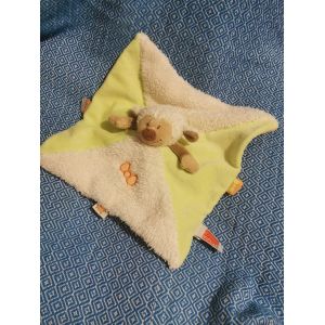 Doudou Plat Mouton Vert Orange Ecru Brodé Noeud Influx - Occasion