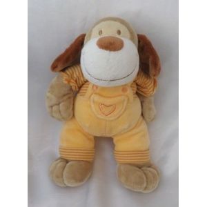 Doudou Peluche Chien Salopette Orange Coeur T-Shirt Rayures Jaune Mots D'enfants - Occasion
