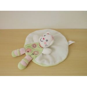 Doudou Ours Chat Blanc Vert Rose Nicotoy - Occasion