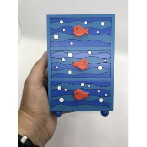 Mini commode meuble miniature rangement boîte à bijoux mer vagues poissons 3 tiroirs - Occasion
