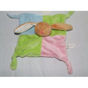 LAPIN BIESSE DOUDOU MULTICOLORE VERT BLEU ROSE GRELOT - Occasion