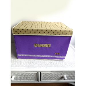 Jolie boîte tissu pliable 45 x 30 x30 cm Neuf Violet décoration dentelle Couvercle beige à pois noirs Panier, corbeille à linge, Housse, Rangement vêtements, Jouets... - Occasion