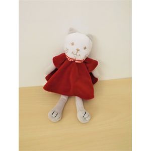 Doudou Chat Gris Robe Rouge Sucre D'orge - Occasion