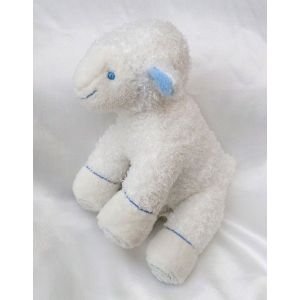 Doudou Peluche Mouton Agneau Blanc Spirales Bleu Av&egrave;ne - Occasion