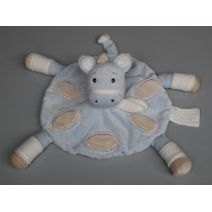 Doudou cheval plat Kimbaloo bleu beige blanc - Occasion