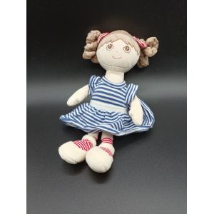 Doudou Bukowski - Poupée Little Sister Robe Bleue Rayée - Env. 22 Cm - Occasion