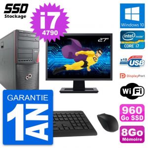 PC Tour Fujitsu W530 MT Ecran 27" Core i7-4790 RAM 8Go SSD 960Go Windows 10 Wifi - Occasion
