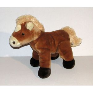 Peluche Cheval Marron Beige Lascar - Doudou Poney 35 Cm - Occasion