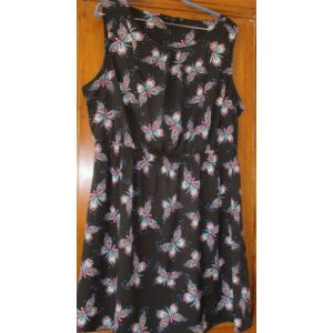 Robe Patineuse Noire &Agrave; Imprim&eacute; Papillon - Sans Manches - &Eacute;vas&eacute;e - Taille &Eacute;lastiqu&eacute;e - Haut Doubl&eacute; - 100% Polyester - Taille16 New Look (46) - Occasion