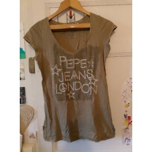 Tee Shirt Kaki Imprimé Blanc 36 S Pepe Jeans London. - Occasion