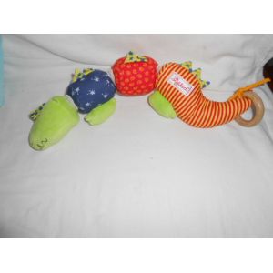 Doudou Sigikid Dinosaure Crocodile Éveil Vert Rouge Bleu Jaune Fleur Spirale Raye Anneau Bois Scratch Grelot Activite Pouet Bruit De Papier - Occasion