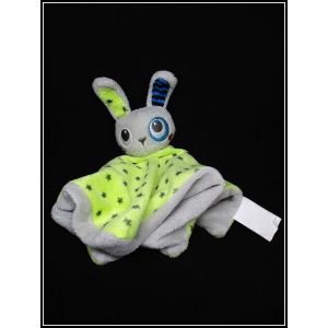 Kimadi - Doudou plat lapin vert gris étoile - Occasion