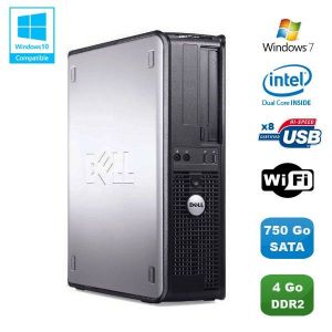 PC DELL Optiplex 760 DT Intel Dual Core E5200 2,5Ghz 4Go DDR2 750 Go WIFI Win 7 - Occasion