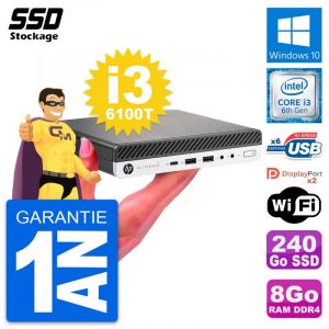 Ultra Mini PC HP 800 G3 DM Intel Core i3-6100T RAM 8Go SSD 240Go Windows 10 Wifi - Occasion