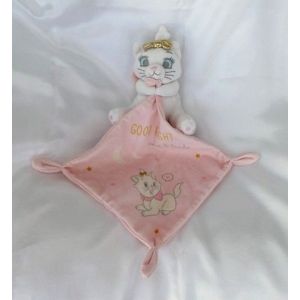 Doudou Peluche Chat Marie Blanc Mouchoir Rose Noeud Dor&eacute; Disney Nicotoy - Occasion