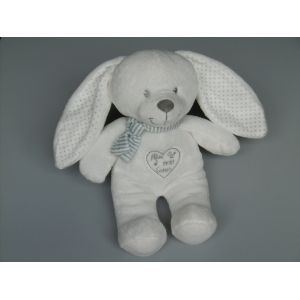 Doudou Lapin Blanc Écharpe Rayée Gris Mon Petit Coeur Pommette - Occasion