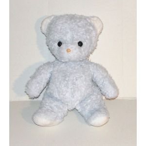 Peluche Ours Bleu Et Blanc De Pastel - Doudou Ourson Vintage 34 Cm - Occasion