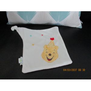Doudou Plat Winnie L'ourson Blanc Avec Son Chapeau Disney Baby - Occasion