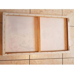 Cadre toile Maryline, Tour Eiffel, Love sur support bois ; dimensions 60 x 36 cm ; couleur rose et grise. - Occasion