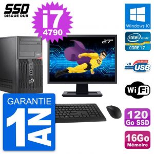 PC Tour Fujitsu P520 Ecran 27" Intel i7-4790 RAM 16Go SSD 120Go Windows 10 Wifi - Occasion
