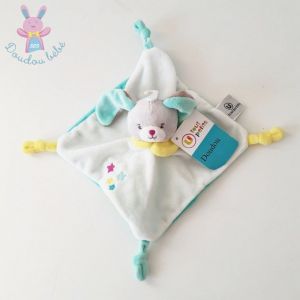 Doudou plat Lapin blanc vert jaune &eacute;toiles U TOUT PETITS - Occasion