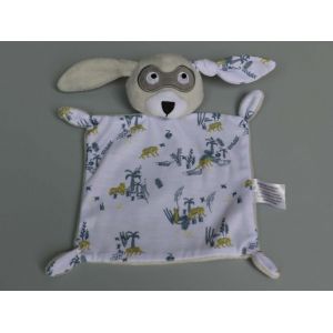 Doudou Lapin Plat Gris Blanc Tigre Jaune Ikks Berdoues - Occasion