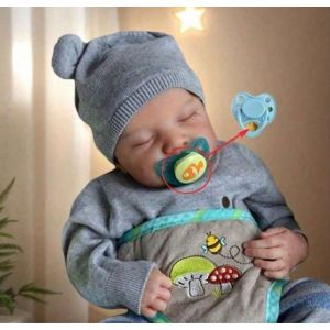 Poupée Reborn Bébé Garçon Endormi Nouveau-né Vrai Bébé Réaliste Yeux Fermés 45cm - Occasion