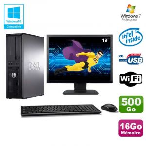 Lot PC DELL Optiplex 780 DT Intel E8400 3Ghz 16Go 500Go WIFI Win 7 + Ecran 19 - Occasion