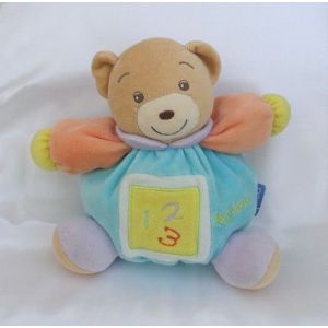 Doudou Peluche Ours Boule Bleu Orange 123 Carr&eacute; Vert Kaloo - Occasion