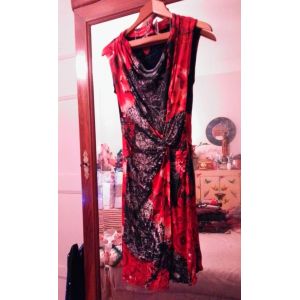 Robe Nouée Rouge/Noire Motifs Blancs 34 Xs Desigual. - Occasion