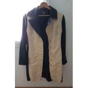 Manteau Blanc Fourrure Et Cuir Noir Taille 40 - Occasion