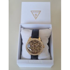 Montre Guess Femme G Gloss Dorée Bracelet Cuir Noir Gw0608l2 - Occasion
