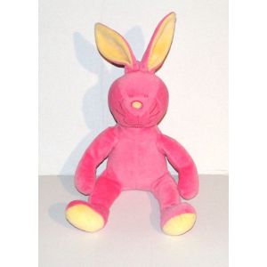 Doudou Lapin Rose Jaune Vintage - Peluche Lapin Assis 21 Cm - Occasion